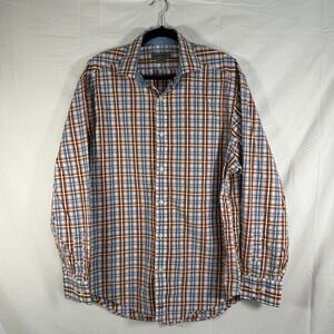 Johnston & Murphy Tailored Fit Plaid Flip Cuff Dress Shirt Long Sleeve Mens Sz L